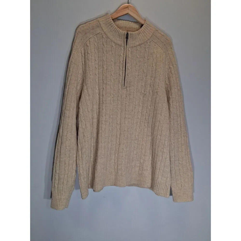 Davis & Squire Mens xxl sweater cable knit 100% lambswool beige Pullover